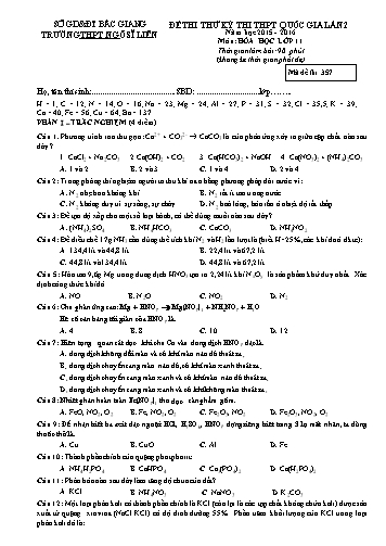 2 Đề thi thử THPT QG Hóa học 11 (Lần 2) - Năm học 2015-2016 - Trường THPT Ngô Sĩ Liên (Có đáp án)