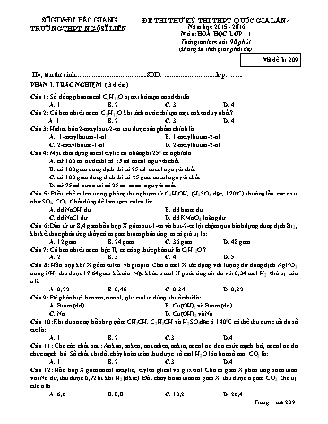 2 Đề thi thử THPT QG môn Hóa học 11 (Lần 4) - Năm học 2015-2016 - Trường THPT Ngô Sĩ Liên (Có đáp án)