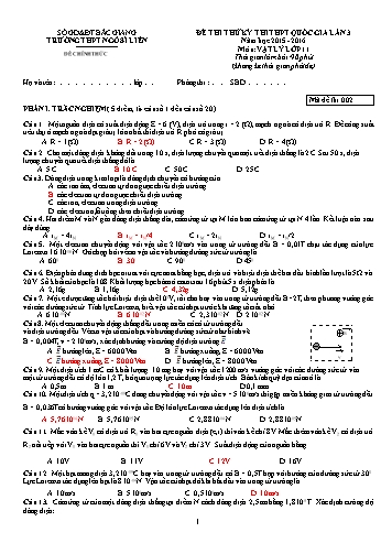2 Đề thi thử THPT QG môn Vật lí 11 (Lần 3) - Năm học 2015-2016 - Trường THPT Ngô Sĩ Liên (Có đáp án)
