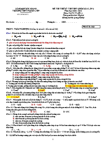 2 Đề thi thử THPT QG Vật lí Lớp 11 (Lần 3) - Năm học 2015-2016 - Trường THPT Ngô Sĩ Liên (Có đáp án)