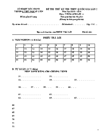 4 Đề thi thử THPT QG Tiếng Anh 11 (Lần 2) - Năm học 2015-2016 - Trường THPT Ngô Sĩ Liên (Có đáp án)