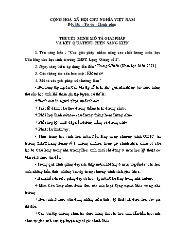 Các giải pháp nhằm nâng cao chất lượng môn học Cầu lông cho học sinh trường THPT Lạng Giang số 1