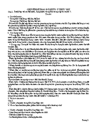 Chuyên đề Sinh học 11 - Phần: Trao đổi nước ở thực vật