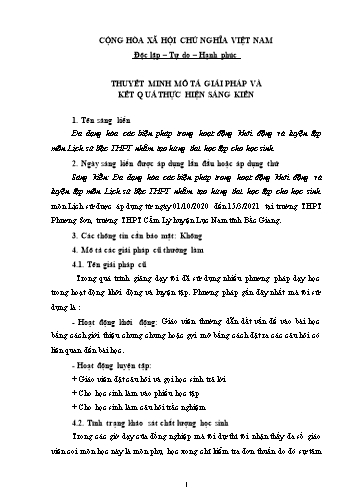Đa dạng hóa các biện pháp trong hoạt động khởi động và luyện tập môn Lịch sử bậc THPT nhằm tạo hứng thú học tập cho học sinh