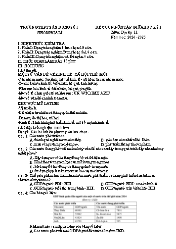 Đề cương ôn tập giữa học kì I Địa lí 11 - Năm học 2024-2025 - Trường THPT Sơn Động số 3