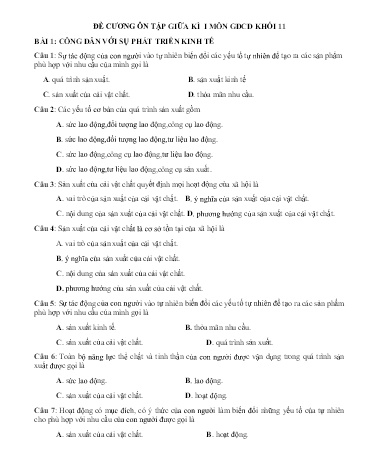 Đề cương ôn tập giữa học kì I GDCD Lớp 11