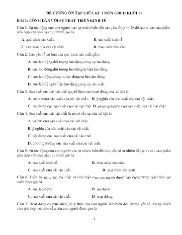 Đề cương ôn tập giữa kì I GDCD 11