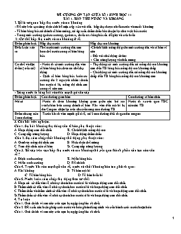 Đề cương ôn tập giữa kì I Sinh học 11