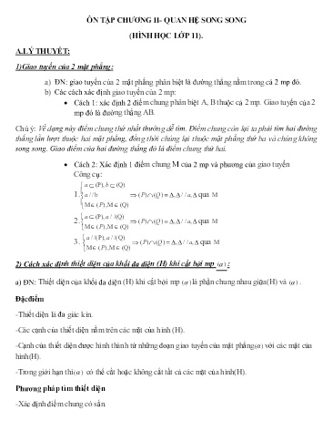Đề cương ôn tập Hình học 11 - Chuyên đề: Ôn tập chương II Quan hệ song song