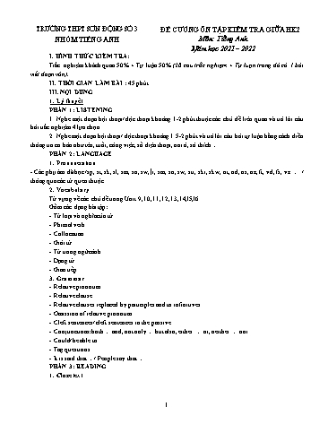 Đề cương ôn tập kiểm tra giữa học kì II Tiếng Anh 11 - Năm học 2021-2022 - Trường THPT Sơn Động số 3
