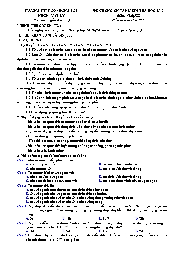 Đề cương ôn tập kiểm tra học kì II Vật lí 11 - Năm học 2022-2023 - Trường THPT Sơn Động số 3