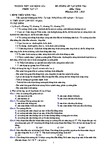 Đề cương ôn tập kiểm tra Vật lí Lớp 11 - Năm học 2021-2022 - Trường THPT Sơn Động số 3