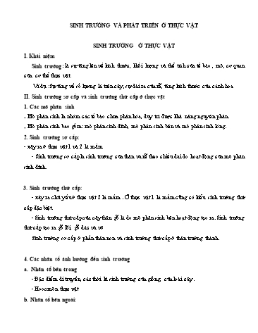 Đề cương ôn tập Sinh học 11 - Bài: Sinh trưởng và phát triển ở thực vật