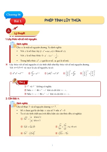 Đề cương ôn tập Toán 11 (Chân trời sáng tạo) - Chương 6, Bài 1: Phép tính lũy thừa