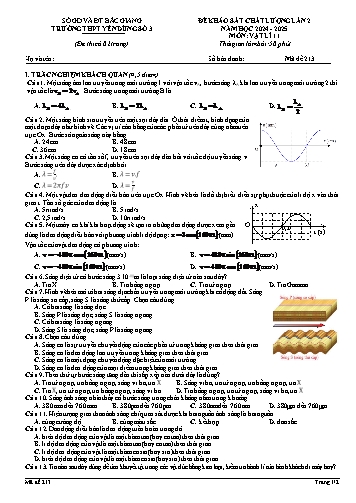Đề khảo sát chất lượng Vật lí 11 (Lần 2) - Mã đề 213 - Năm học 2024-2025 - Trường THPT Yên Dũng số 3 (Có đáp án)