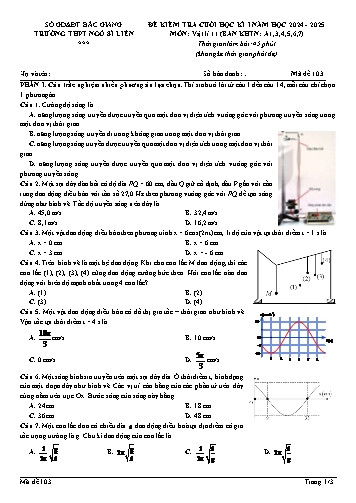 Đề kiểm tra cuối học kì I Vật lí 11 - Mã đề 103 - Năm học 2024-2025 - Trường THPT Ngô Sĩ Liên (Có đáp án)