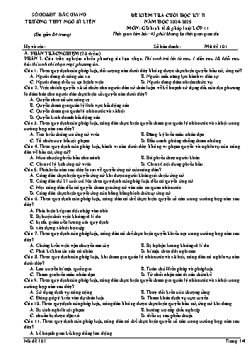 Đề kiểm tra cuối học kì II GDKT&PL 11 - Mã đề 101 - Năm học 2024-2025 - Trường THPT Ngô Sĩ Liên (Có đáp án + Ma trận)