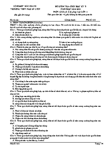 Đề kiểm tra cuối học kì II GDKT&PL 11 - Mã đề 102 - Năm học 2024-2025 - Trường THPT Ngô Sĩ Liên (Có đáp án + Ma trận)