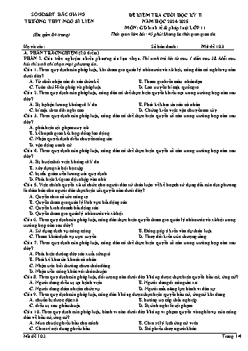 Đề kiểm tra cuối học kì II GDKT&PL 11 - Mã đề 103 - Năm học 2024-2025 - Trường THPT Ngô Sĩ Liên (Có đáp án + Ma trận)