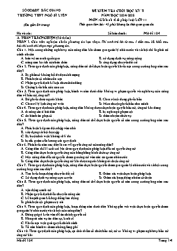 Đề kiểm tra cuối học kì II GDKT&PL 11 - Mã đề 104 - Năm học 2024-2025 - Trường THPT Ngô Sĩ Liên (Có đáp án + Ma trận)