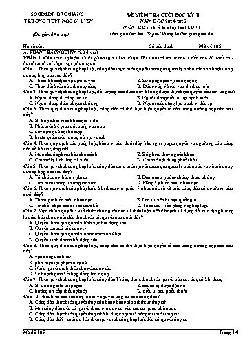 Đề kiểm tra cuối học kì II GDKT&PL 11 - Mã đề 105 - Năm học 2024-2025 - Trường THPT Ngô Sĩ Liên (Có đáp án + Ma trận)