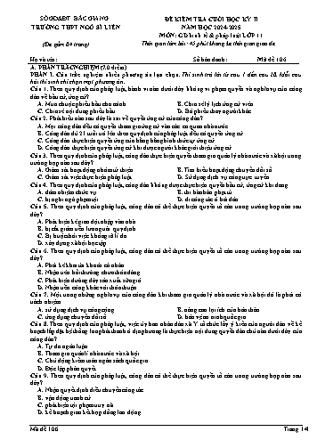 Đề kiểm tra cuối học kì II GDKT&PL 11 - Mã đề 106 - Năm học 2024-2025 - Trường THPT Ngô Sĩ Liên (Có đáp án + Ma trận)