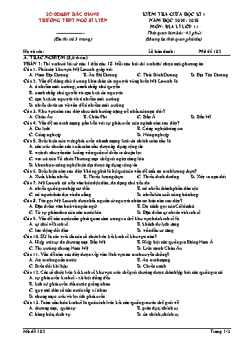 Đề kiểm tra giữa học kì I Địa lí 11 - Mã đề 102 - Năm học 2024-2025 - Trường THPT Ngô Sĩ Liên (Có đáp án + Ma trận)