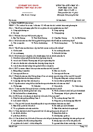 Đề kiểm tra giữa học kì I Địa lí 11 - Mã đề 104 - Năm học 2024-2025 - Trường THPT Ngô Sĩ Liên (Có đáp án + Ma trận)