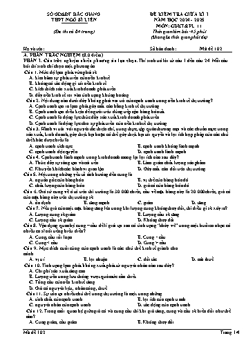 Đề kiểm tra giữa học kì I GDKT&PL 11 - Mã đề 102 - Năm học 2024-2025 - Trường THPT Ngô Sĩ Liên (Có đáp án + Ma trận)