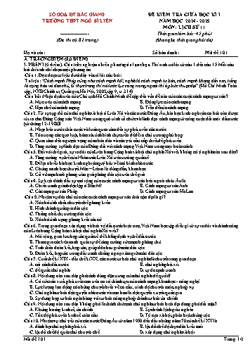Đề kiểm tra giữa học kì I Lịch sử 11 - Mã đề 101 - Năm học 2024-2025 - Trường THPT Ngô Sĩ Liên (Có đáp án + Ma trận)
