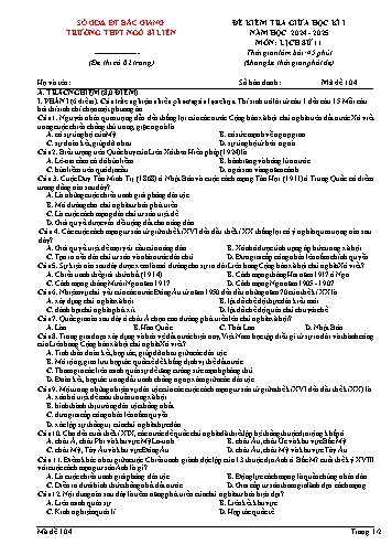 Đề kiểm tra giữa học kì I Lịch sử 11 - Mã đề 104 - Năm học 2024-2025 - Trường THPT Ngô Sĩ Liên (Có đáp án + Ma trận)