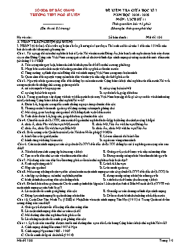 Đề kiểm tra giữa học kì I Lịch sử 11 - Mã đề 106 - Năm học 2024-2025 - Trường THPT Ngô Sĩ Liên (Có đáp án + Ma trận)