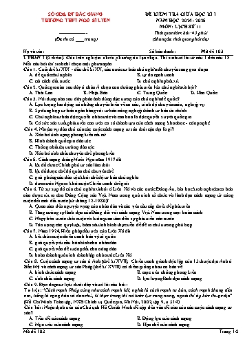 Đề kiểm tra giữa học kì I Lịch sử Lớp 11 - Mã đề 103 - Năm học 2024-2025 - Trường THPT Ngô Sĩ Liên (Có đáp án)