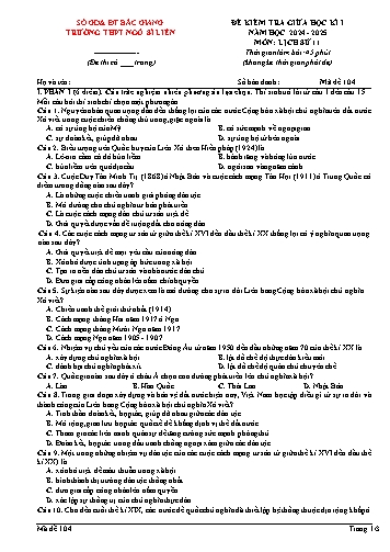 Đề kiểm tra giữa học kì I Lịch sử Lớp 11 - Mã đề 104 - Năm học 2024-2025 - Trường THPT Ngô Sĩ Liên (Có đáp án)