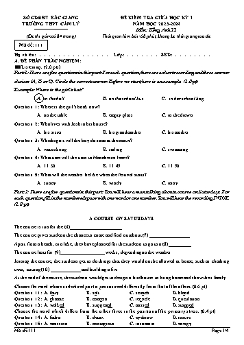 Đề kiểm tra giữa học kì I Tiếng Anh 11 - Mã đề 111 - Năm học 2023-2024 - Trường THPT Cẩm Lý