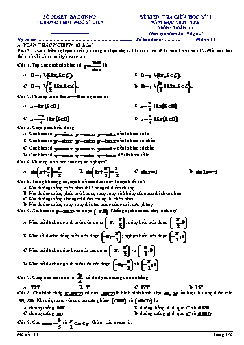 Đề kiểm tra giữa học kì I Toán 11 - Mã đề 111 - Năm học 2024-2025 - Trường THPT Ngô Sĩ Liên (Có đáp án + Ma trận)