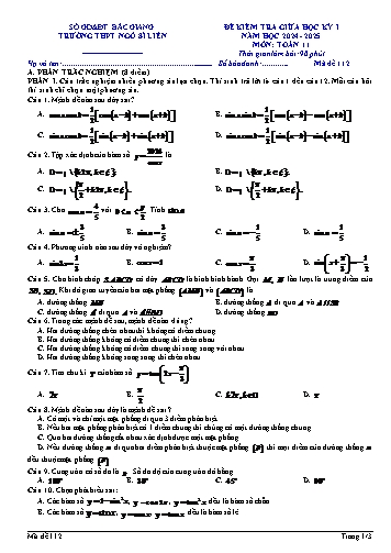 Đề kiểm tra giữa học kì I Toán 11 - Mã đề 112 - Năm học 2024-2025 - Trường THPT Ngô Sĩ Liên (Có đáp án + Ma trận)