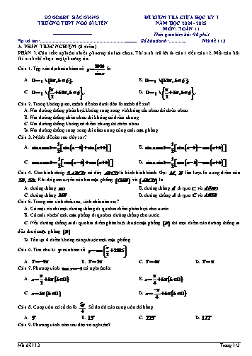 Đề kiểm tra giữa học kì I Toán 11 - Mã đề 113 - Năm học 2024-2025 - Trường THPT Ngô Sĩ Liên (Có đáp án + Ma trận)