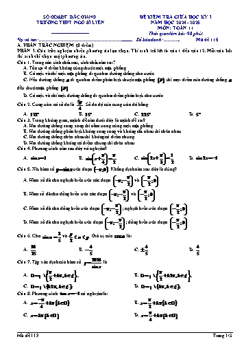 Đề kiểm tra giữa học kì I Toán 11 - Mã đề 115 - Năm học 2024-2025 - Trường THPT Ngô Sĩ Liên (Có đáp án + Ma trận)