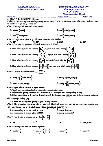Đề kiểm tra giữa học kì I Toán 11 - Mã đề 116 - Năm học 2024-2025 - Trường THPT Ngô Sĩ Liên (Có đáp án + Ma trận)