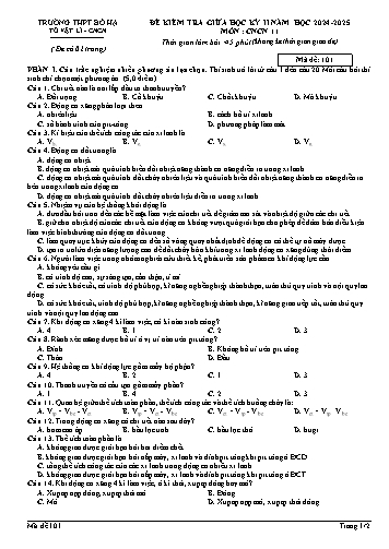 Đề kiểm tra giữa học kì II Công nghệ 11 - Mã đề 101 - Năm học 2024-2025 - Trường THPT Bố Hạ (Có đáp án + Ma trận)