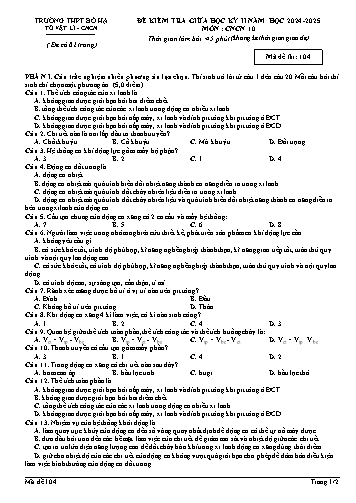 Đề kiểm tra giữa học kì II Công nghệ 11 - Mã đề 104 - Năm học 2024-2025 - Trường THPT Bố Hạ (Có đáp án + Ma trận)