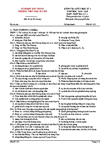 Đề kiểm tra giữa học kì II Địa lí 11 - Mã đề 152 - Năm học 2024-2025 - Trường THPT Ngô Sĩ Liên (Có đáp án + Ma trận)