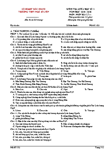 Đề kiểm tra giữa học kì II Địa lí 11 - Mã đề 153 - Năm học 2024-2025 - Trường THPT Ngô Sĩ Liên (Có đáp án + Ma trận)