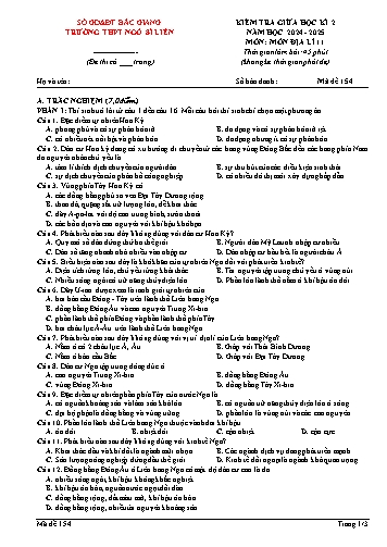 Đề kiểm tra giữa học kì II Địa lí 11 - Mã đề 154 - Năm học 2024-2025 - Trường THPT Ngô Sĩ Liên (Có đáp án + Ma trận)