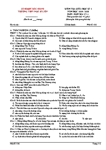 Đề kiểm tra giữa học kì II Địa lí 11 - Mã đề 156 - Năm học 2024-2025 - Trường THPT Ngô Sĩ Liên (Có đáp án + Ma trận)