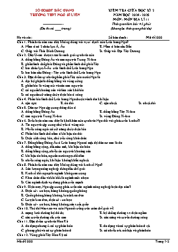 Đề kiểm tra giữa học kì II Địa lí 11 - Mã đề chẵn - Năm học 2024-2025 - Trường THPT Ngô Sĩ Liên (Có đáp án + Ma trận)