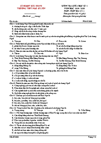 Đề kiểm tra giữa học kì II Địa lí 11 - Mã đề lẻ - Năm học 2024-2025 - Trường THPT Ngô Sĩ Liên (Có đáp án + Ma trận)