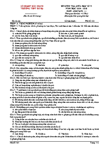 Đề kiểm tra giữa học kì II Giáo dục KT&PL 11 - Mã đề 101 - Năm học 2024-2025 - Trường THPT Bố Hạ (Có đáp án + Ma trận)