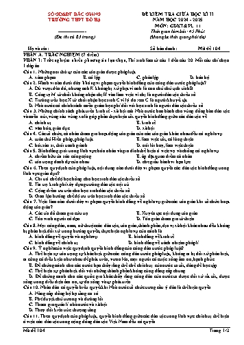 Đề kiểm tra giữa học kì II Giáo dục KT&PL 11 - Mã đề 104 - Năm học 2024-2025 - Trường THPT Bố Hạ (Có đáp án + Ma trận)
